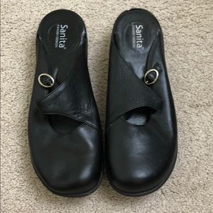 Black Sanita Mary-Jane style clogs, size 10